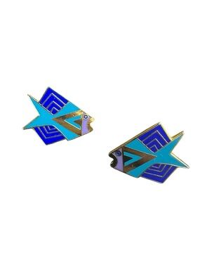 Laurel Burch Blue & Teal Siamese Fish Enamel Earrings